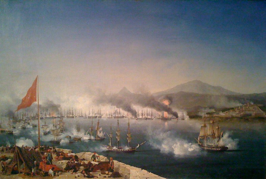 Η ναυμαχία του Ναυαρίνου, έργο Louis Ambroise Garneray, 1827